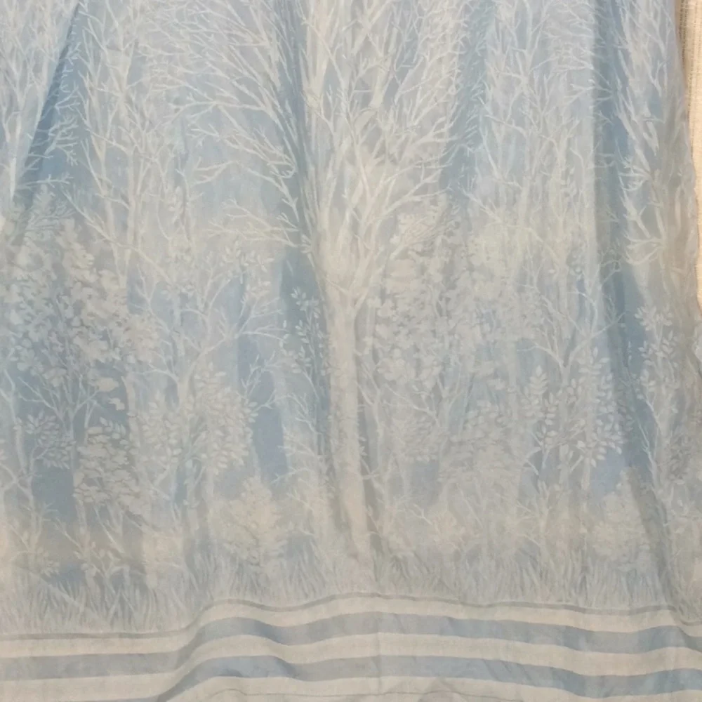 Vintage 70’s Fabric Blue & White Shower Curtain Trees & Clouds